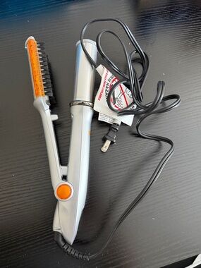Silver and Orange Mini Hair Straightener and Brush - Compact Hot Styling Tool